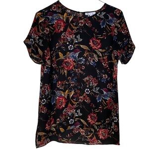 DR2 Top Bird Print Dark Floral Fairy M